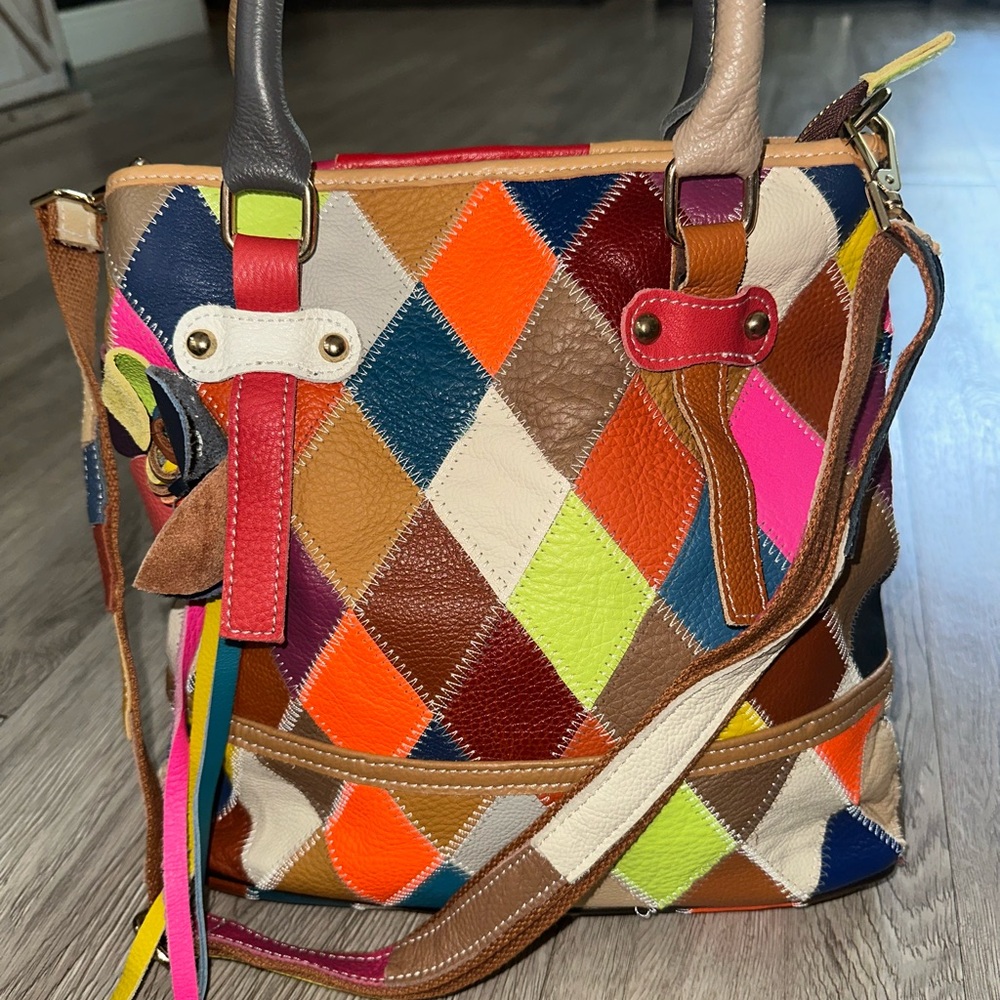 PW Colorful Patchwork Leather Boho Crossbody Bag … - image 1